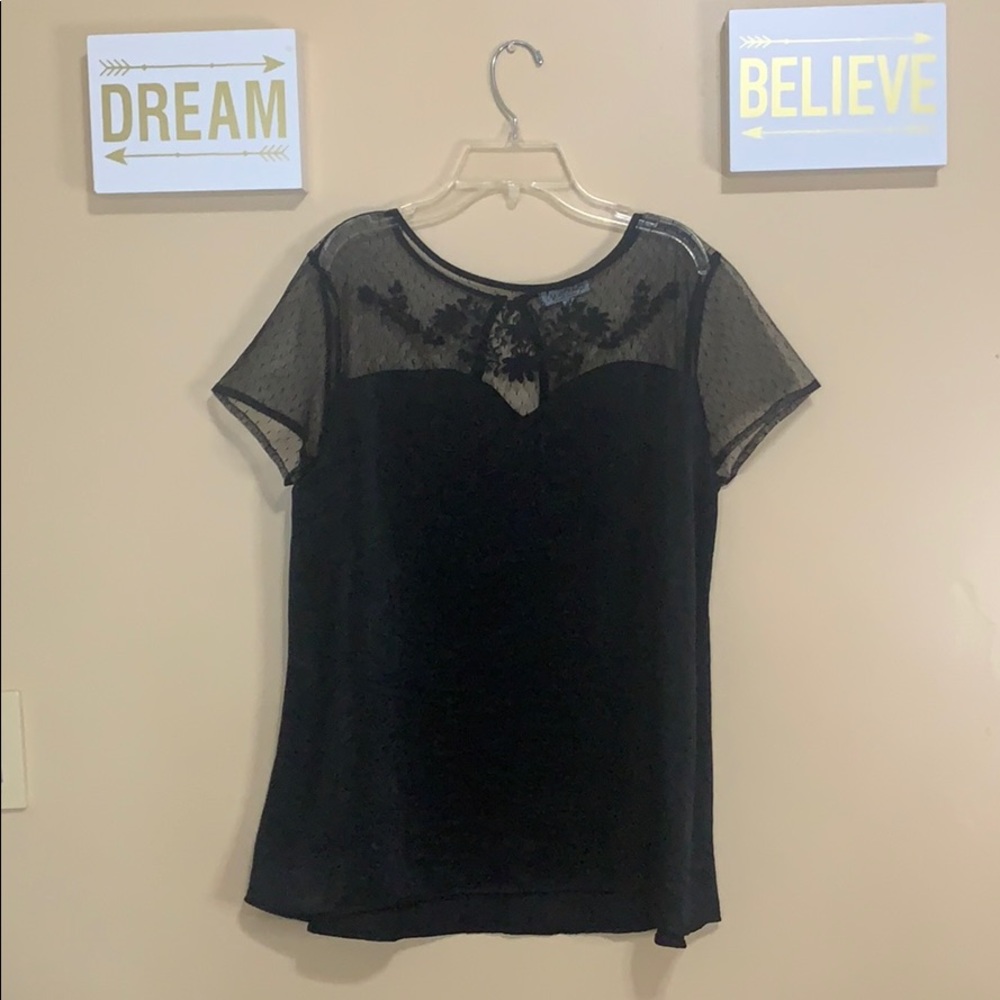 Black Satin Mesh Top